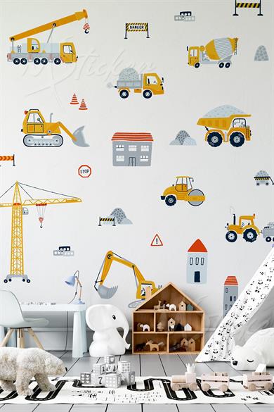 İş Makinaları ve Şehir Çocuklar İçin Eğitici Öğretici Eğlenceli Sticker Seti