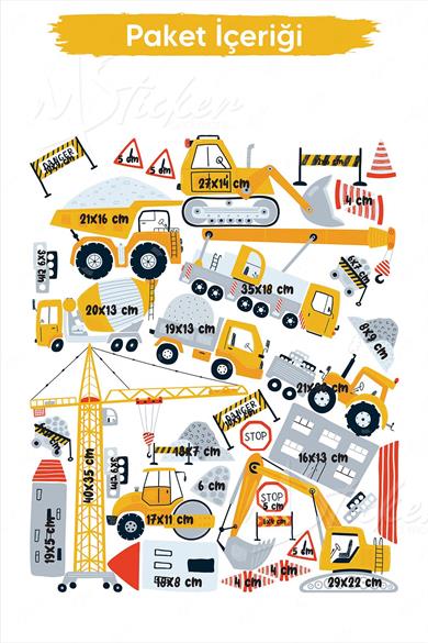 İş Makinaları ve Şehir Çocuklar İçin Eğitici Öğretici Eğlenceli Sticker Seti