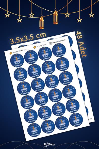 İyi Bayramlar Stickerı 48 adet Hediye Paketi Bayram Tebrik Stickerı Sudan Etkilenmez Folyo