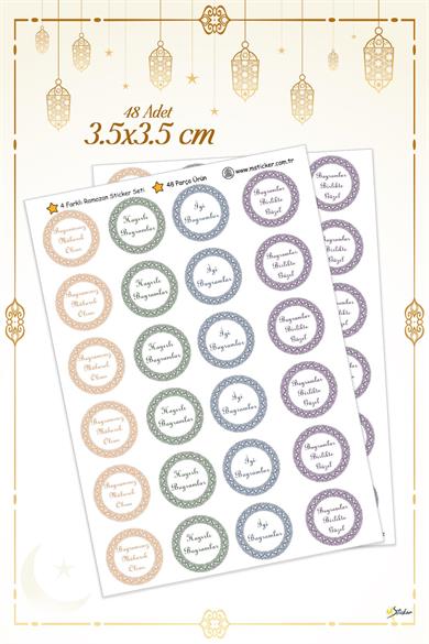 İyi Bayramlar Stickerı 48 adet Hediye Paketi Bayram Tebrik Stickerı Sudan Etkilenmez Karışık Set
