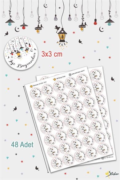 İyi Bayramlar Stickerı 48 adet Hediye Paketi Bayram Tebrik Stickerı Sudan Etkilenmez Folyo