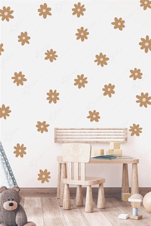 Kahve Papatyalar Çocuk Bebek Odası Duvar Sticker Seti