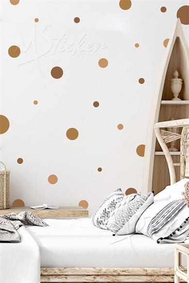 Kahve Tonlarında 103 adet 8-7-6-5-3,5 cm Puantiyeler Çocuk Bebek Odası Sticker Seti