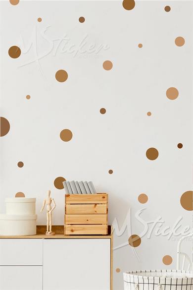Kahve Tonlarında 103 adet 8-7-6-5-3,5 cm Puantiyeler Çocuk Bebek Odası Sticker Seti