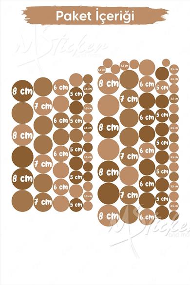 Kahve Tonlarında 103 adet 8-7-6-5-3,5 cm Puantiyeler Çocuk Bebek Odası Sticker Seti