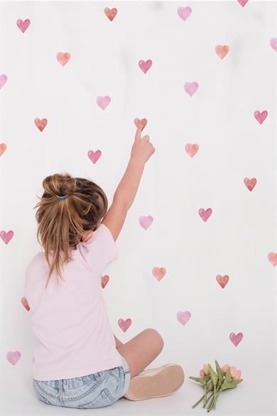 Kalp Sticker Seti, 77 adet Pembe Tonlarda Özel Kesim Duvar Cam Çocuk Odası Sticker, Soft Kalpler