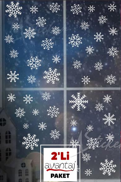 Kar Taneleri Sticker Seti 2 Li Paket 84 ADET - Tüm Yüzeyler Yeni Yıl Kar Taneleri Yılbaşı Sticker