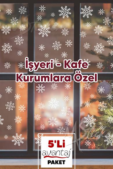 Kar Taneleri Sticker Seti 5 Li Paket 210 ADET - Tüm Yüzeyler Yeni Yıl Kar Taneleri İş yeri Süsleme