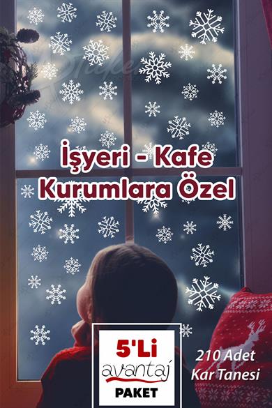 Kar Taneleri Sticker Seti 5 Li Paket 210 ADET - Tüm Yüzeyler Yeni Yıl Kar Taneleri İş yeri Süsleme