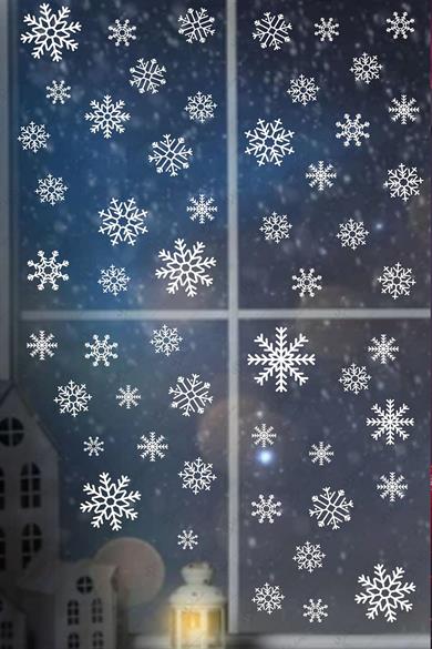 Kar Taneleri Sticker Seti - Tüm Yüzeylere Uygun Yeni Yıl Kış Temalı Kar Taneleri Yılbaşı Sticker