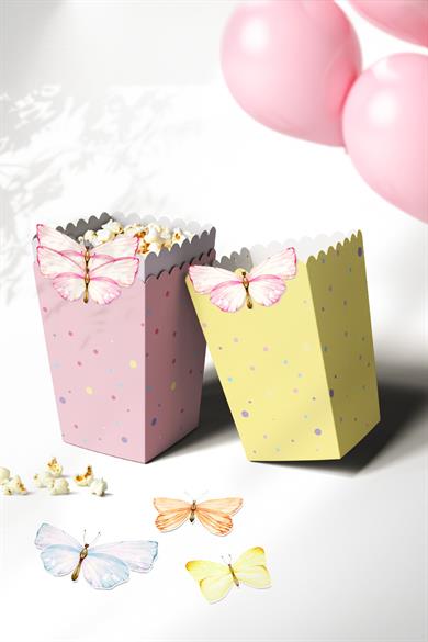 Kelebek ve Çiçekler Temalı Doğum Günü Konsepti Süsleme Seti , Cupcake Süsü Flama Etiket