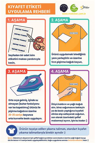 Kıyafet Etiketi - Okul Kıyafetlerine Kişiye Özel 30 Saniyede Kolay Uygulama Yıkamaya Dayanıklı