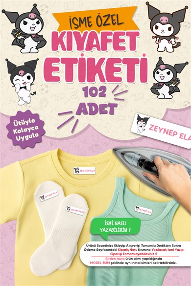 Kıyafet Etiketi - Okul Kıyafetlerine Kişiye Özel 30 Saniyede Kolay Uygulama Yıkanabilir - Kuromi