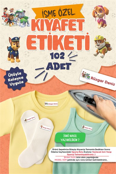 Kıyafet Etiketi - Okul Kıyafetlerine Kişiye Özel 30 Saniyede Kolay Uygulama Yıkanabilir - Paw