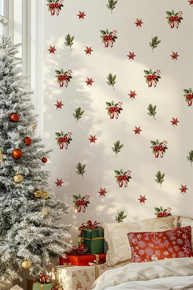 Kokina Çiçeği 1 Yılbaşı Süsü Yılbaşı Sticker Yılbaşı Hediyesi Cam Duvar Sticker Seti