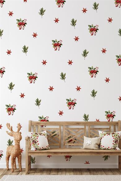 Kokina Çiçeği 1 Yılbaşı Süsü Yılbaşı Sticker Yılbaşı Hediyesi Cam Duvar Sticker Seti