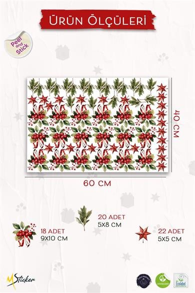 Kokina Çiçeği 1 Yılbaşı Süsü Yılbaşı Sticker Yılbaşı Hediyesi Cam Duvar Sticker Seti