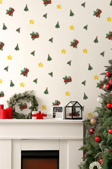 Kokina Çiçeği 2 Yılbaşı Süsü Yılbaşı Sticker Yılbaşı Hediyesi Cam Duvar Sticker Seti