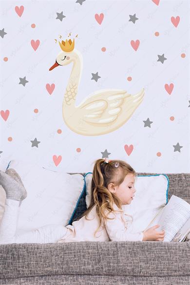 Kuğu Yıldızlar ve Kalpler Çocuk Bebek Odası Sticker Seti
