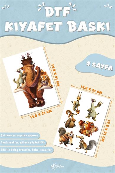 Kumaşa Baskı Yapılabilen Özel Tasarım Ütü Ile Yapışan Tekstil Dtf Baskı Görseli Buz Devri Temalı 