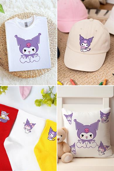 Kumaşa Baskı Yapılabilen Özel Tasarım Ütü Ile Yapışan Tekstil Dtf Baskı Görseli Kuromi Temalı 