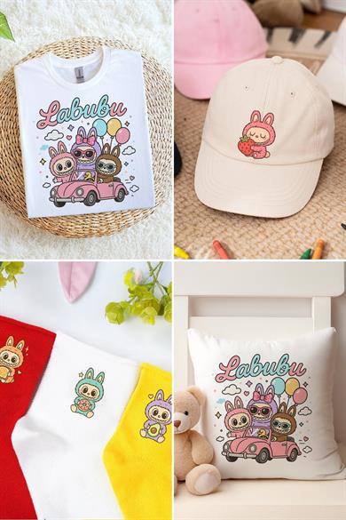 Kumaşa Baskı Yapılabilen Özel Tasarım Ütü Ile Yapışan Tekstil Dtf Baskı Görseli Labubu Temalı 