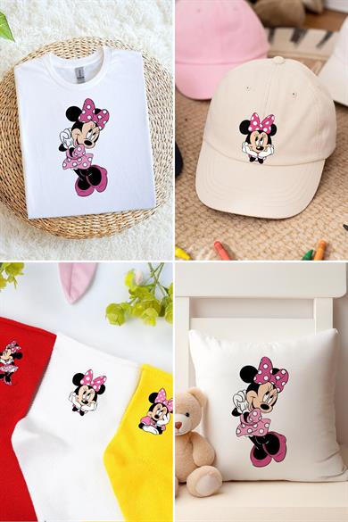 Kumaşa Baskı Yapılabilen Özel Tasarım Ütü Ile Yapışan Tekstil Dtf Baskı Görseli Mini Mouse Temalı 