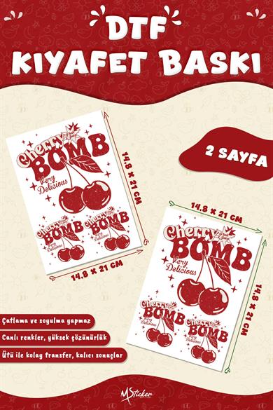 Kumaşa Baskı Yapılabilen Özel Tasarım Ütü Ile Yapışan Tekstil Dtf Baskı Görseli Kiraz Temalı 