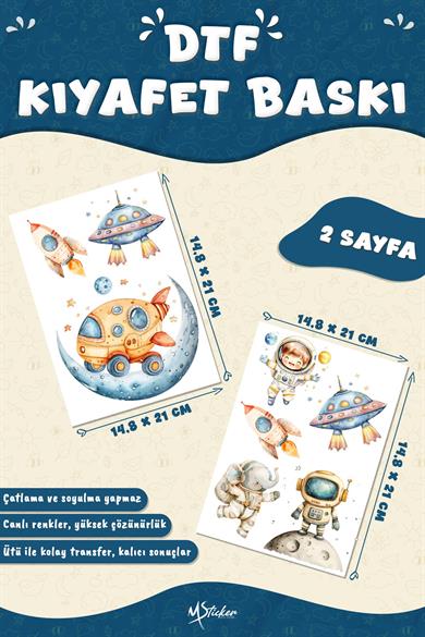 Kumaşa Baskı Yapılabilen Özel Tasarım Ütü Ile Yapışan Tekstil Dtf Baskı Görseli Uzay Temalı 