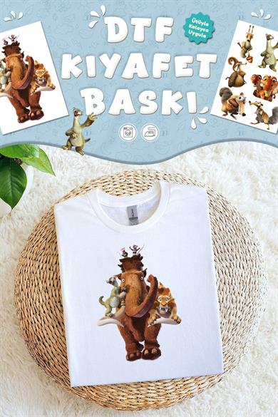 Kumaşa Baskı Yapılabilen Özel Tasarım Ütü Ile Yapışan Tekstil Dtf Baskı Görseli Buz Devri Temalı 