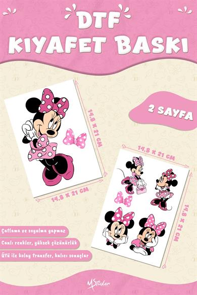 Kumaşa Baskı Yapılabilen Özel Tasarım Ütü Ile Yapışan Tekstil Dtf Baskı Görseli Mini Mouse Temalı 