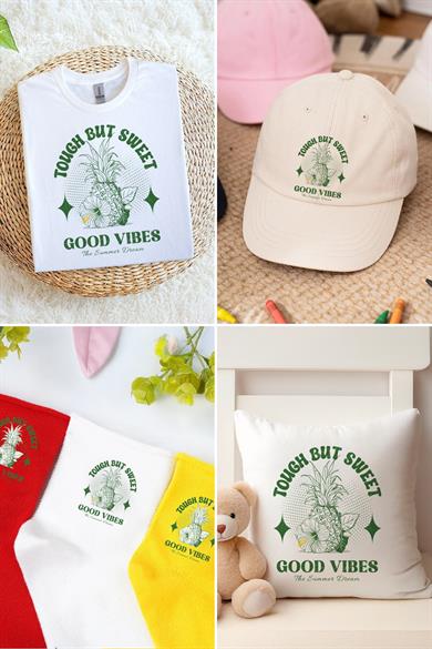 Kumaşa Baskı Yapılabilen Özel Tasarım Ütü Ile Yapışan Tekstil Dtf Baskı Görseli Ananas Temalı 