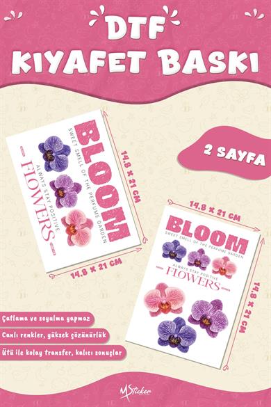 Kumaşa Baskı Yapılabilen Özel Tasarım Ütü Ile Yapışan Tekstil Dtf Baskı Görseli Orkide Temalı 