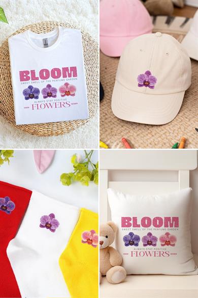 Kumaşa Baskı Yapılabilen Özel Tasarım Ütü Ile Yapışan Tekstil Dtf Baskı Görseli Orkide Temalı 