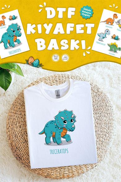 Kumaşa Baskı Yapılabilen Özel Tasarım Ütü Ile Yapışan Tekstil Dtf Baskı Görseli Dinazorlar Temalı 