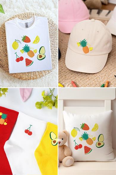 Kumaşa Baskı Yapılabilen Özel Tasarım Ütü Ile Yapışan Tekstil Dtf Baskı Görseli Meyveler 2 Temalı 