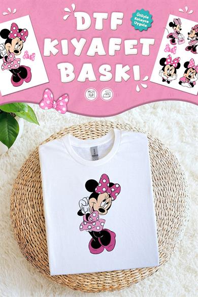 Kumaşa Baskı Yapılabilen Özel Tasarım Ütü Ile Yapışan Tekstil Dtf Baskı Görseli Mini Mouse Temalı 