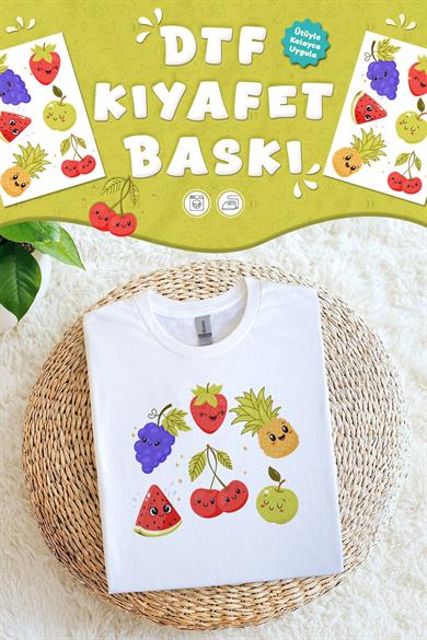 Kumaşa Baskı Yapılabilen Özel Tasarım Ütü Ile Yapışan Tekstil Dtf Baskı Görseli Meyveler Temalı 