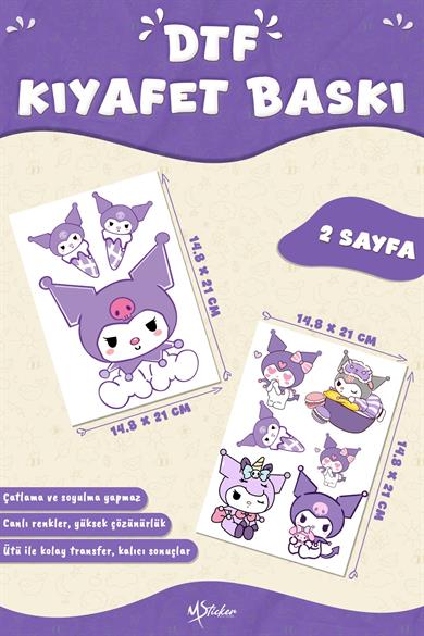 Kumaşa Baskı Yapılabilen Özel Tasarım Ütü Ile Yapışan Tekstil Dtf Baskı Görseli Kuromi Temalı 