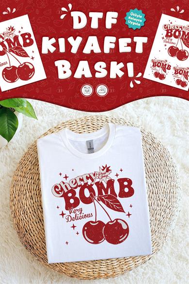 Kumaşa Baskı Yapılabilen Özel Tasarım Ütü Ile Yapışan Tekstil Dtf Baskı Görseli Kiraz Temalı 