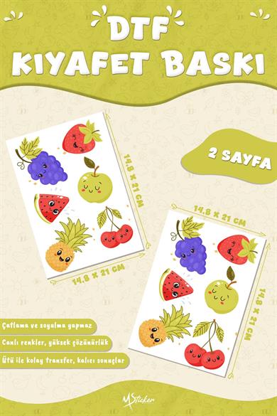 Kumaşa Baskı Yapılabilen Özel Tasarım Ütü Ile Yapışan Tekstil Dtf Baskı Görseli Meyveler Temalı 