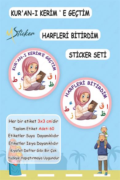 Kuran a Geçtim Kız Çocuk Harfleri Bitirdim 60 Adet 3x3 Sticker Seti