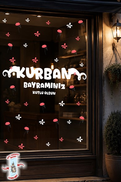Kurban Bayramınız Kutlu Olsun Cam Sticker Seti Çift Taraflı 66 Parça Bayram Süsü, Ev İşyeri Sticker