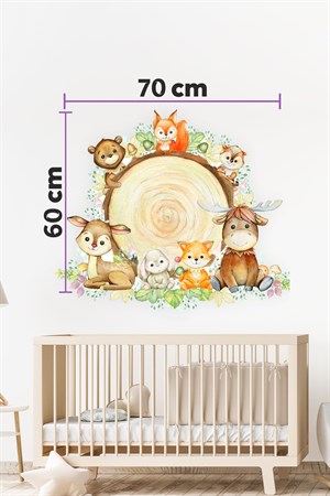 Kütükte Sevimli Hayvanlar Çocuk Bebek Odası Duvar Sticker(60x70cm