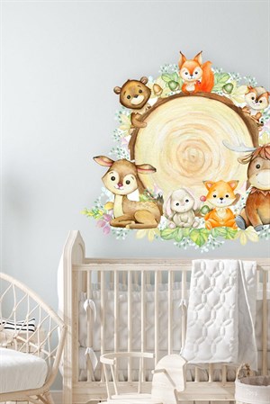 Kütükte Sevimli Hayvanlar Çocuk Bebek Odası Duvar Sticker(60x70cm