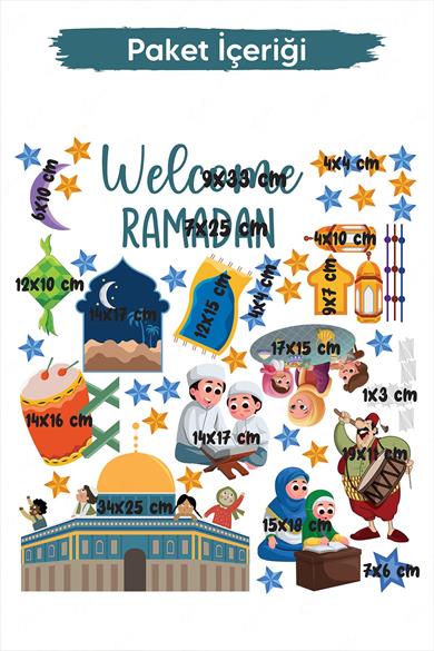 Mescid-i Aksa Temalı Ramazan Ayı Çocuk Odası Ev Süsleme Sticker Seti, Welcome Ramadan