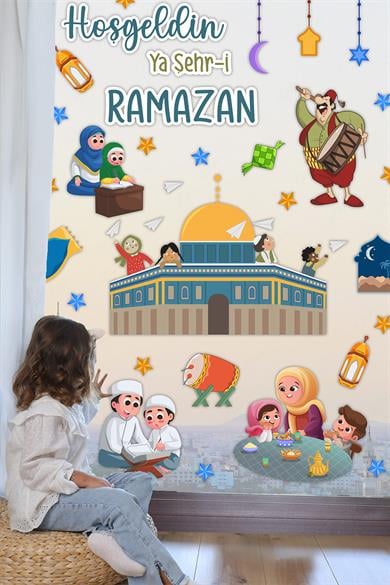 Mescid-i Aksa Temalı Ramazan Ayı Çocuk Odası Ev Süsleme Sticker Seti, Mescid-i Aksa Filistin Ramazan