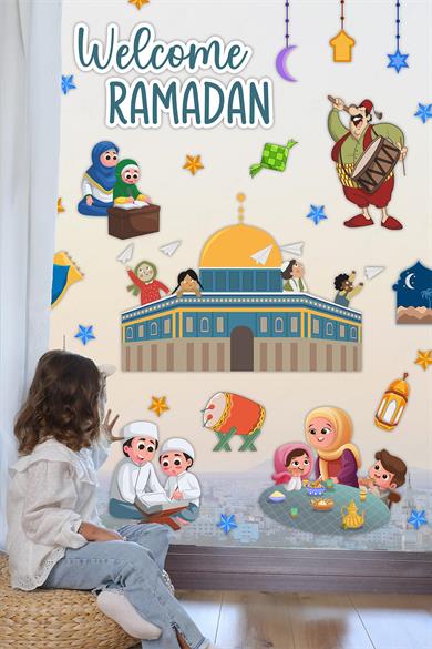 Mescid-i Aksa Temalı Ramazan Ayı Çocuk Odası Ev Süsleme Sticker Seti, Welcome Ramadan