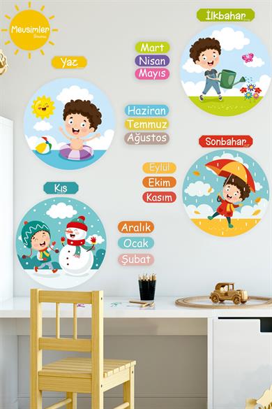 Mevsimleri Öğreniyorum Çocuk Odası - Okul - Sınıf Sticker Seti