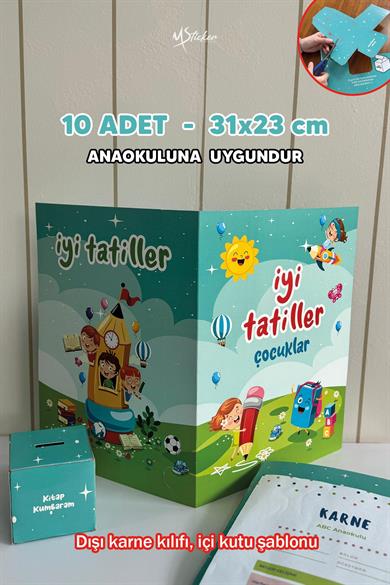 Mezuniyet Karne Kabı Kılıfı 10 Adet - Büyük Boy - Kutuya Dönüşebilen Karne Kabı - İlkokul Anaokulu